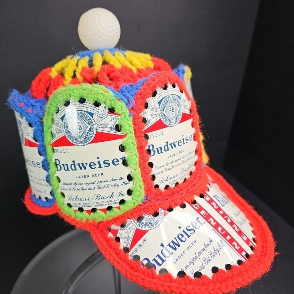 Vintage 12 Ounce Budweiser Cans Hat Hand Made Out Of Cans Beer Pong Ping USA